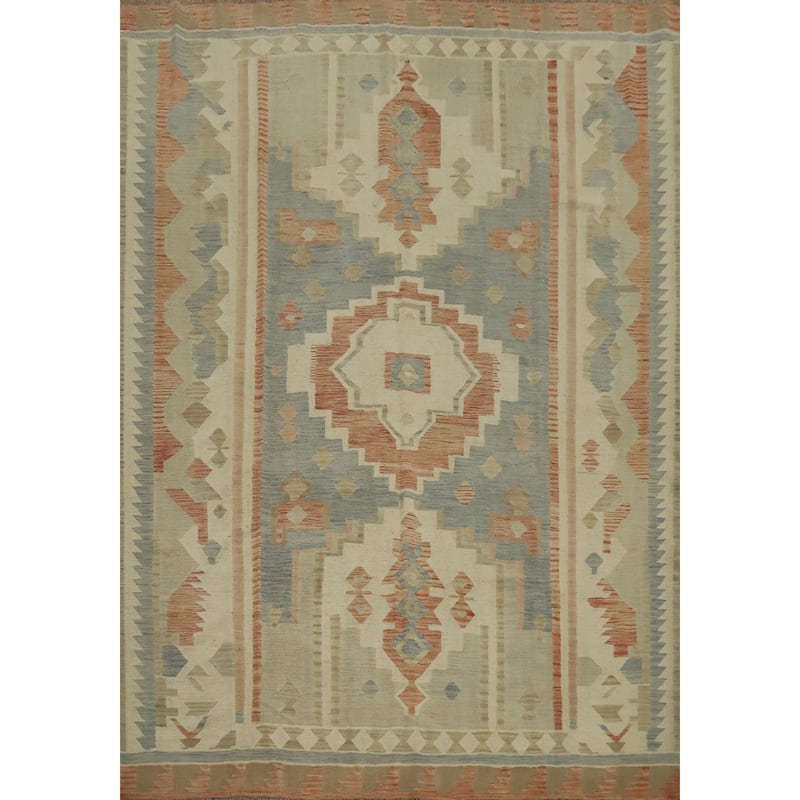 Hand Woven Oriental 100% Wool Carpet Southwestern Tribal Navy Blue & Blues Kilim Area Rug - 9' 11'' X 8' 4''