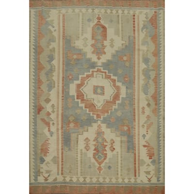 Hand Woven Oriental 100% Wool Carpet Southwestern Tribal Navy Blue & Blues Kilim Area Rug - 9' 11'' X 8' 4''