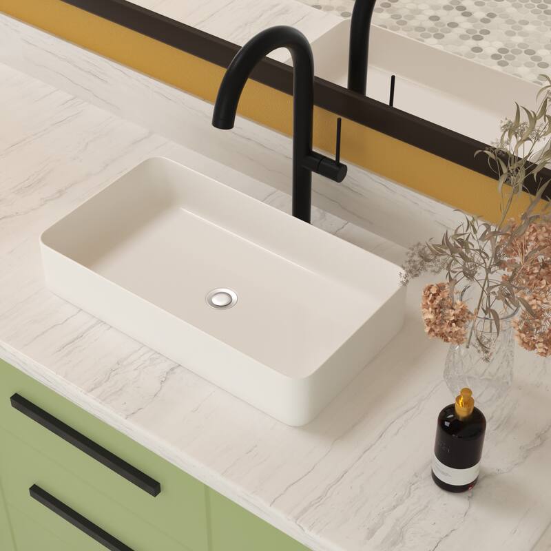 Topcraft White Ceramic Rectangular Vessel Bathroom Sink