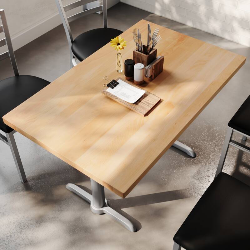 Rectangular Solid Wood Commercial Tabletop w/Two 22" x 22" Dining Height T-Bases - 30"W x 48"D x 29.5"H
