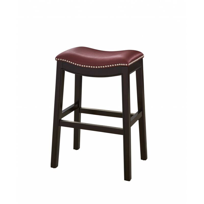 Linen Saddle Seat Bar Stool with Nail Head Trim and Footrest