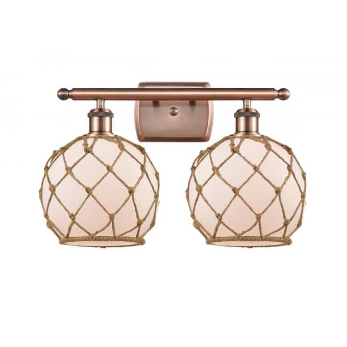 Innovations Lighting Farmhouse Rope 2 Light 16" Wide Bathroom Vanity - Antique Copper / White / Brown