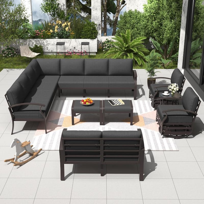 Kullavik Aluminum Corner Sofa Set, Patio Outdoor Sectional Sofa Set with Armrests and Footrests