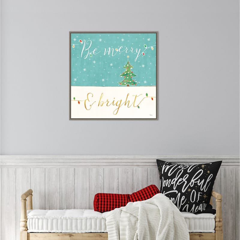 Be Merry and Bright Christmas Tree by Veronique Charron Framed Canvas Wall Art