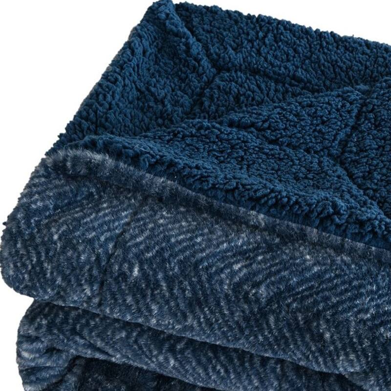 HomeRoots 50" X 60" Oxford Blue Faux Fur Herringbone Plush Throw Blanket