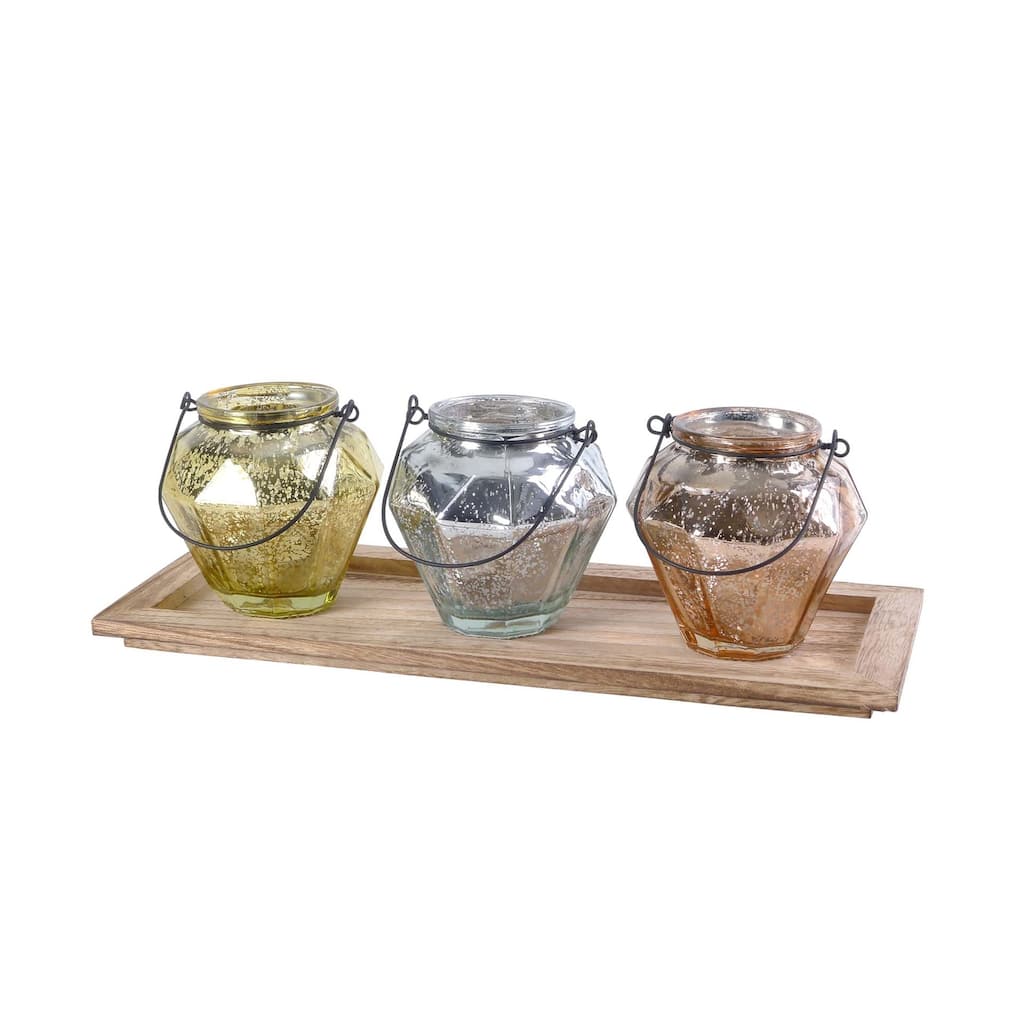 Votive Holder S/3 On Wd Tray- A