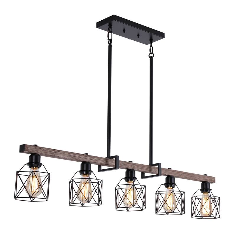 27.6 in./46.5 in. Matte Black Island Chandelier, Suitable For Kitchen, Dining Room, Bedroom - 5 Lights