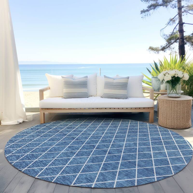 Machine Washable Indoor/ Outdoor Chantille Diamond Trellis Rug - Denim - 8' x 8'