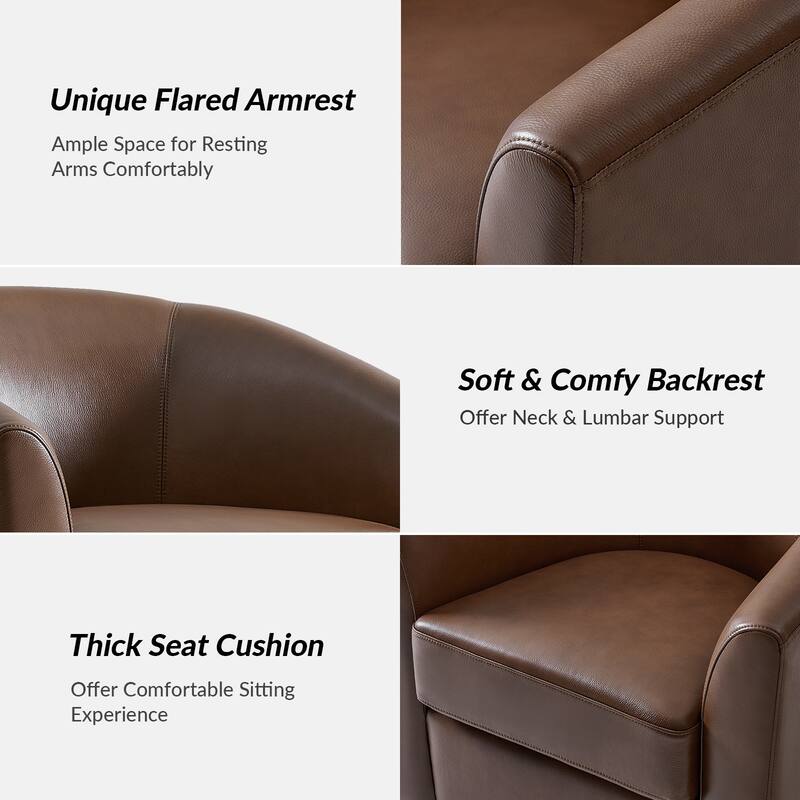 Althea Modern Genuine Leather Swivel Barrel Chair with Solid Wood Base By HULALA HOME