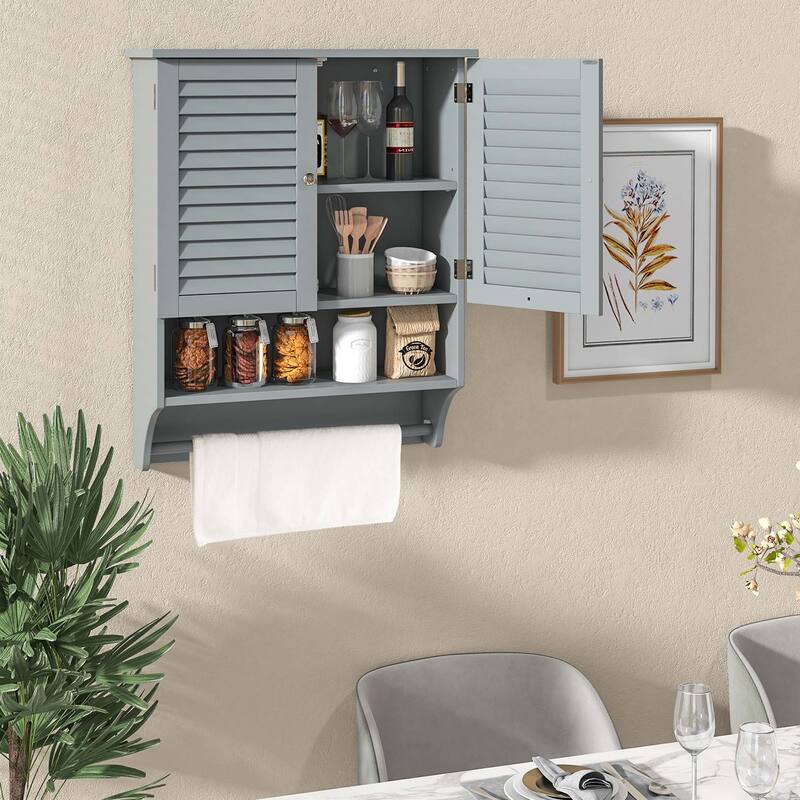 Costway Bathroom Wall Mounted Medicine Cabinet with Louvered Doors & - See Details