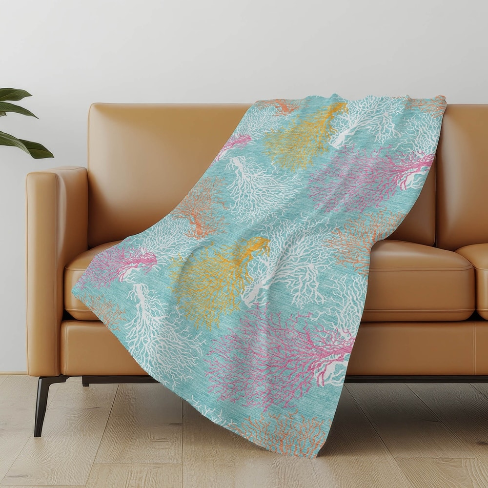 Premium Machine Washable ASB182 Coastal Coral Sherpa Throw Blanket