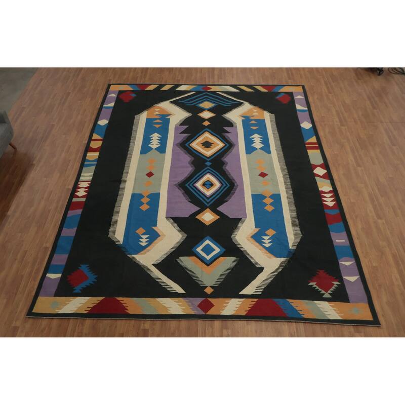 Hand Woven Oriental 100% Wool Carpet Southwestern Tribal Black Kilim Area Rug - 15' 5'' X 12' 2''
