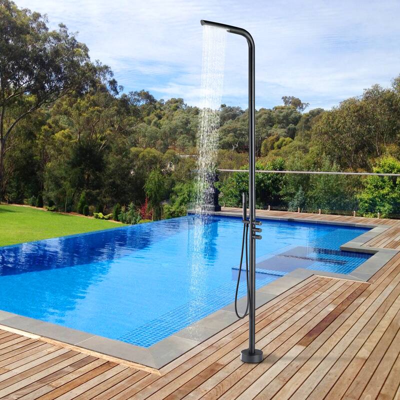 Rbrohant Freestanding Stainless Steel + Brass Outdoor Shower
