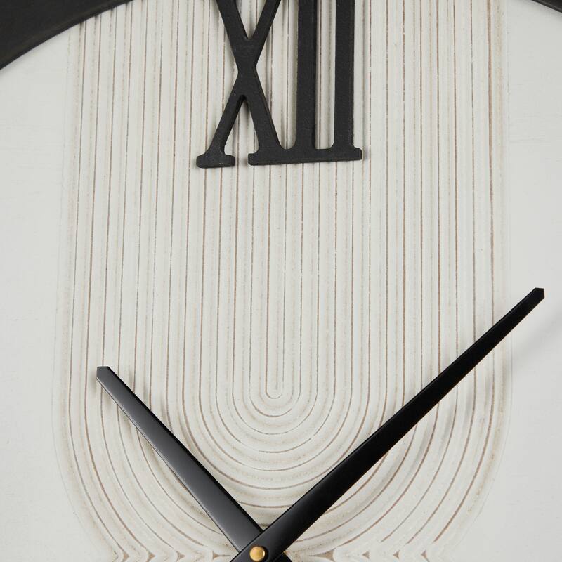 White Wood Art Deco Inspired Line Art Geometric Decorative Wall Clock with Black Accents