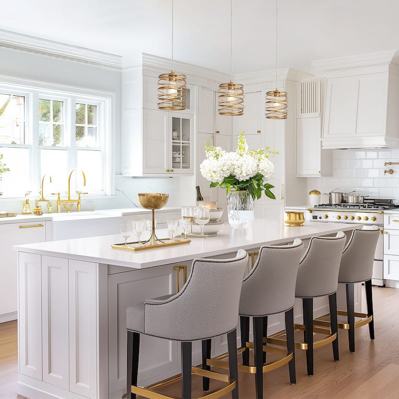 Modern Farmhouse 1-Light Gold Pendant Kitchen Island Lights for Dining Room - D 7.9" x H 71"Max