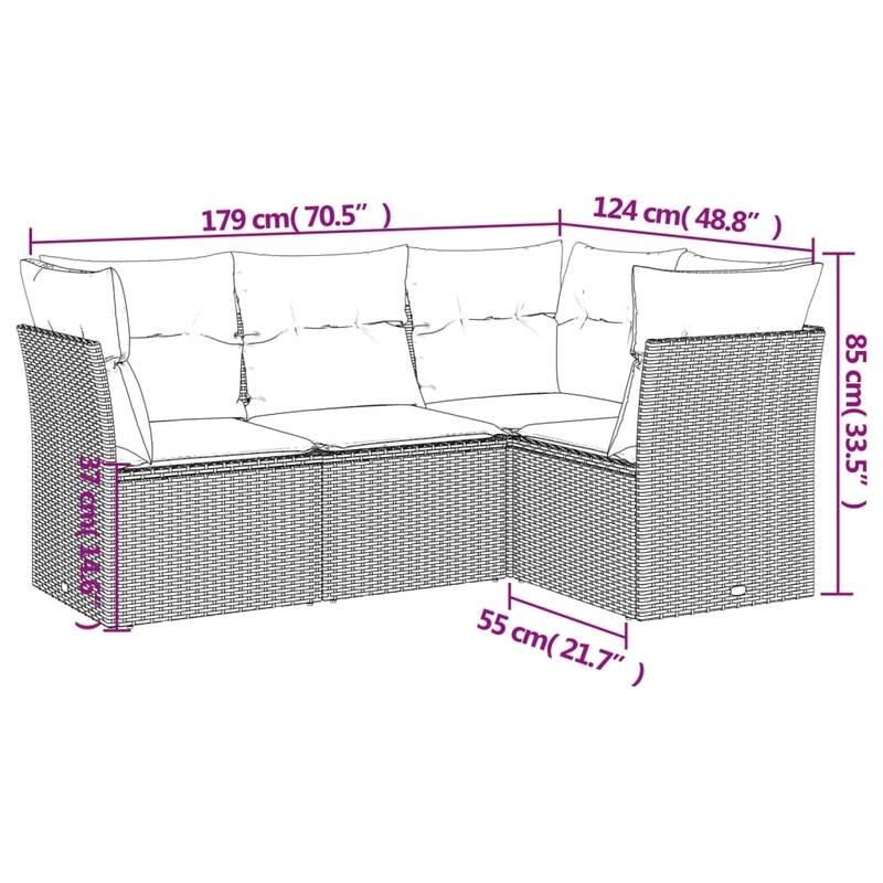 vidaXL Garden Sofa Set Black - 48.8 x 70.5 x 27.2