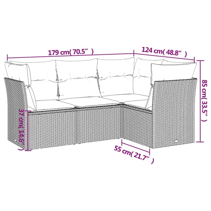 vidaXL Garden Sofa Set Black Poly Rattan Medium Modular - 24.4 x 24.4 x 27.2