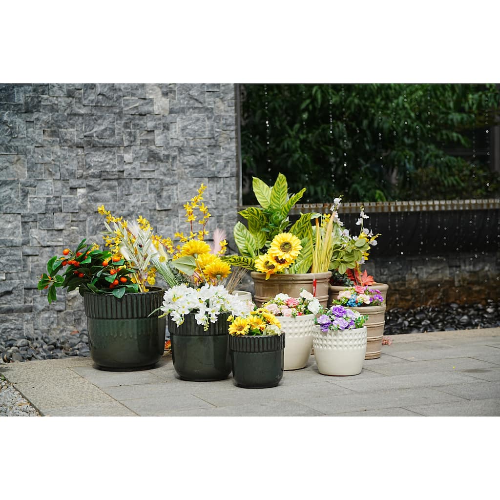 Antique Black Ceramic Planter 15 Inch Square Outdoor Garden Pot with Drainage Hole Weather Resistant Glossy Finish