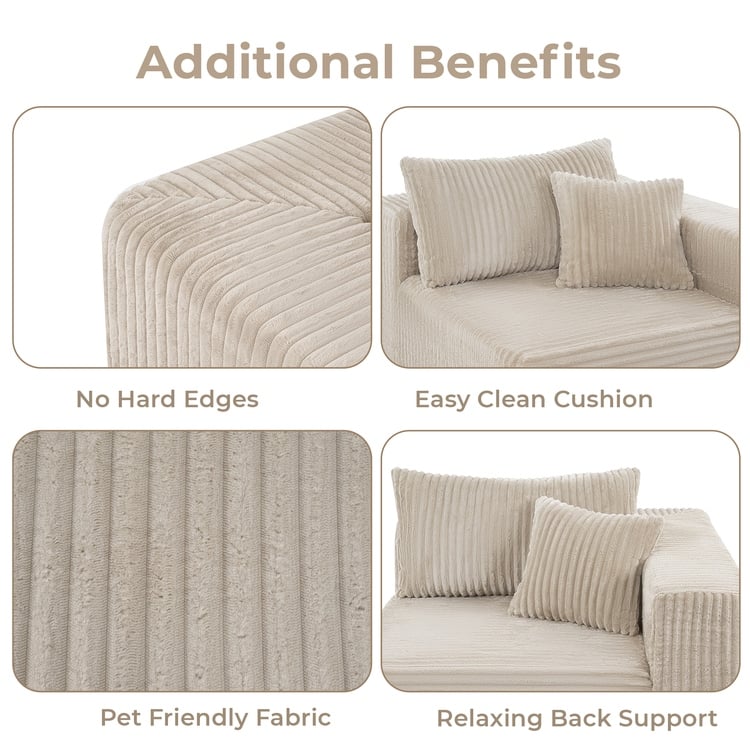 110" Modular Cloud Couch Sectional Sofa - Deep Seat Corduroy L-Shape Couch - Boneless Compressed Sofa
