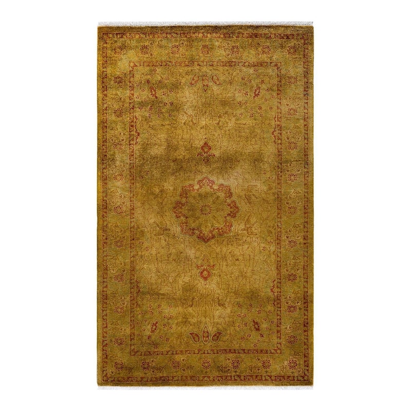 Overton Hand Knotted Wool Vintage Inspired Modern Contemporary Overdyed Gold Area Rug - 3' 2" x 5' 2"