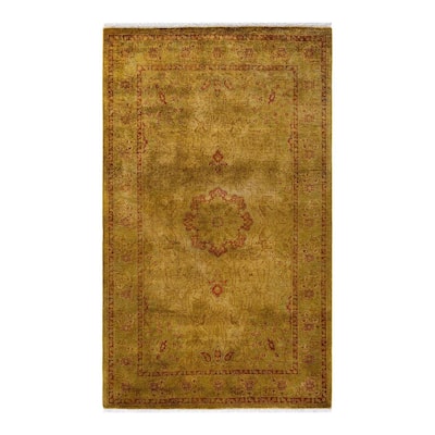 Overton Hand Knotted Wool Vintage Inspired Modern Contemporary Overdyed Gold Area Rug - 3' 2" x 5' 2"