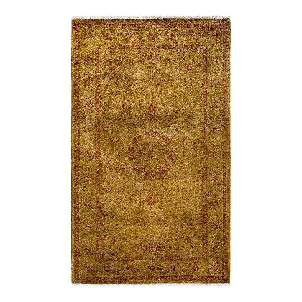 Overton Hand Knotted Wool Vintage Inspired Modern Contemporary Overdyed Gold Area Rug - 3' 2" x 5' 2"