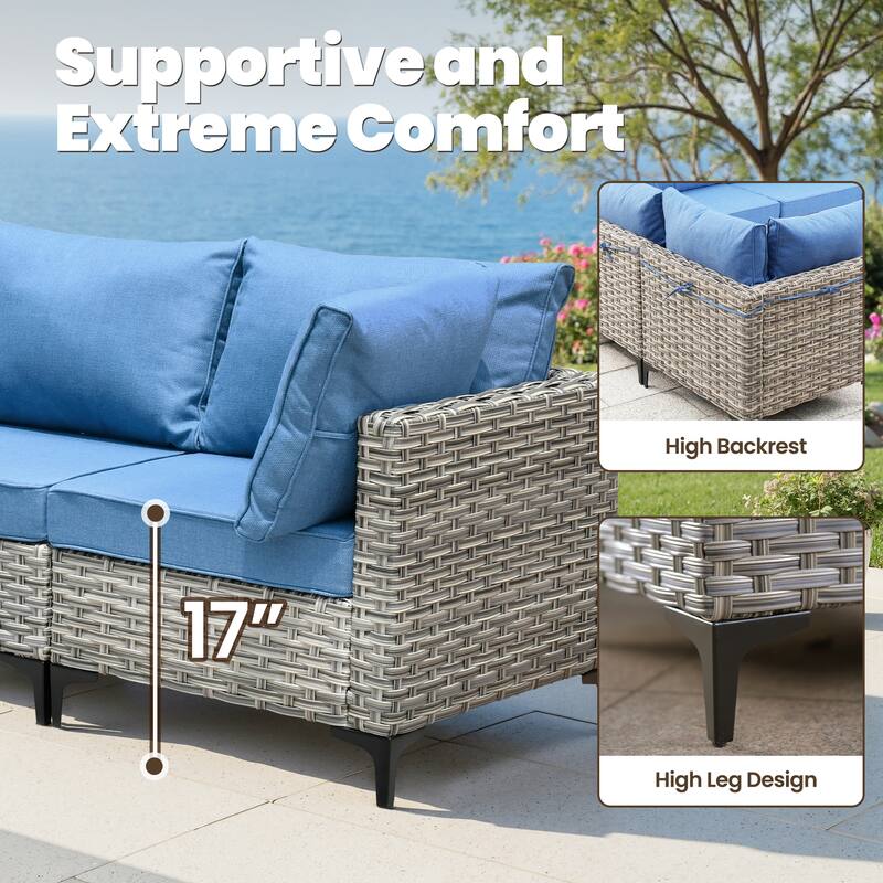 HOOOWOOO 10-piece Wicker Patio Furniture Set Sectional Sofa with Swivel Chair