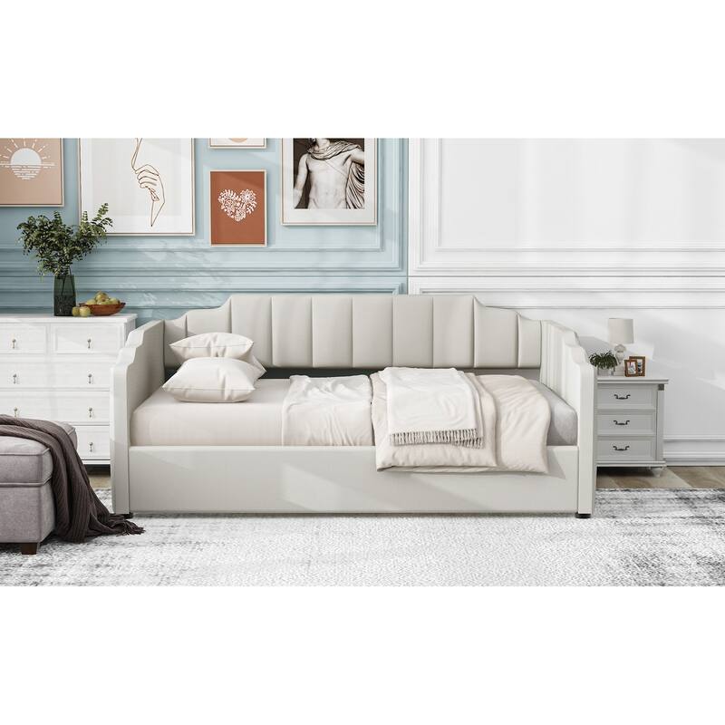 Full Size Platform Bed Frame, Linen Upholstered Daybed with Underneath Storage and Wood Slat Support for Bedroom