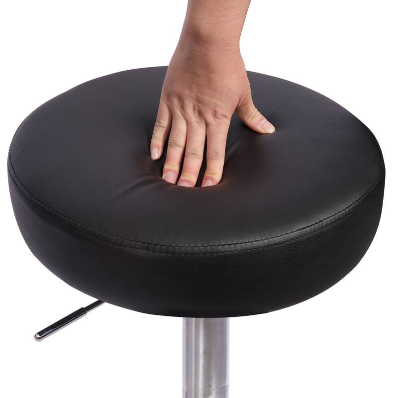 VECELO Round Drafting Stool Swivel Rolling Chair PU Leather Height Adjustable with Wheels Footrest Home Office Chair