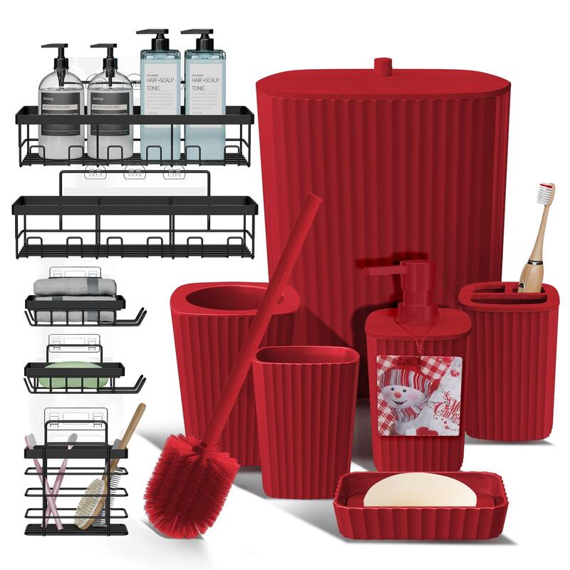 Empyrean Christmas Bathroom Decor, Bathroom Accessory Set with Toilet Brush, Trash Can & Soap Dispenser - Complete Set + Shower Caddy