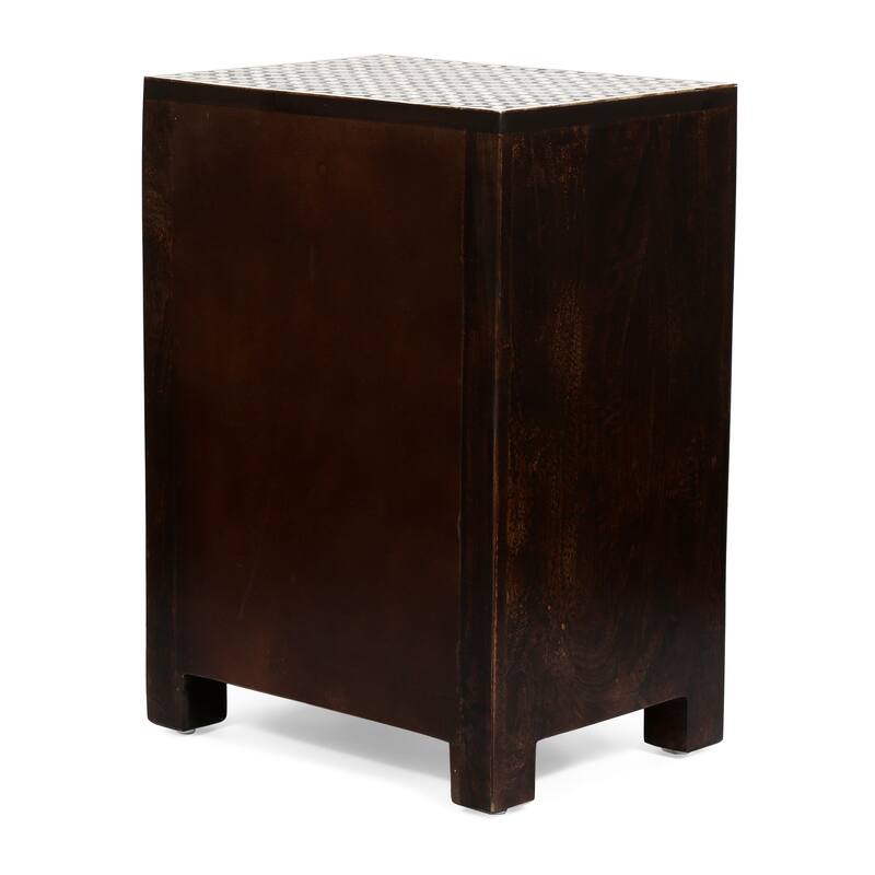 17" Retro Dark Walnut Wood Nightstand with 3 Drawers