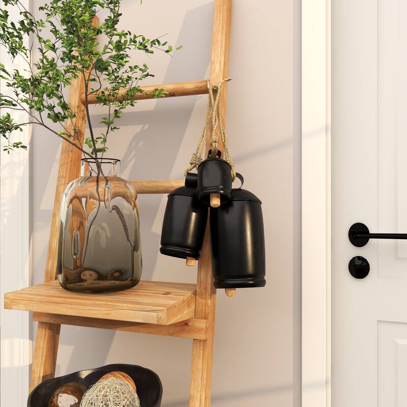 Metal Tibetan Inspired Decorative Cow Bells with Jute Hanging Rope - Set of 3 - Roche River Decor