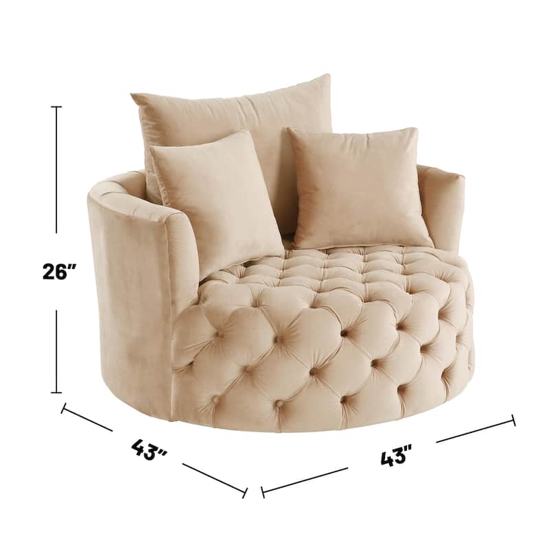 Velvet Upholstered Swivel Accent Chair in Beige