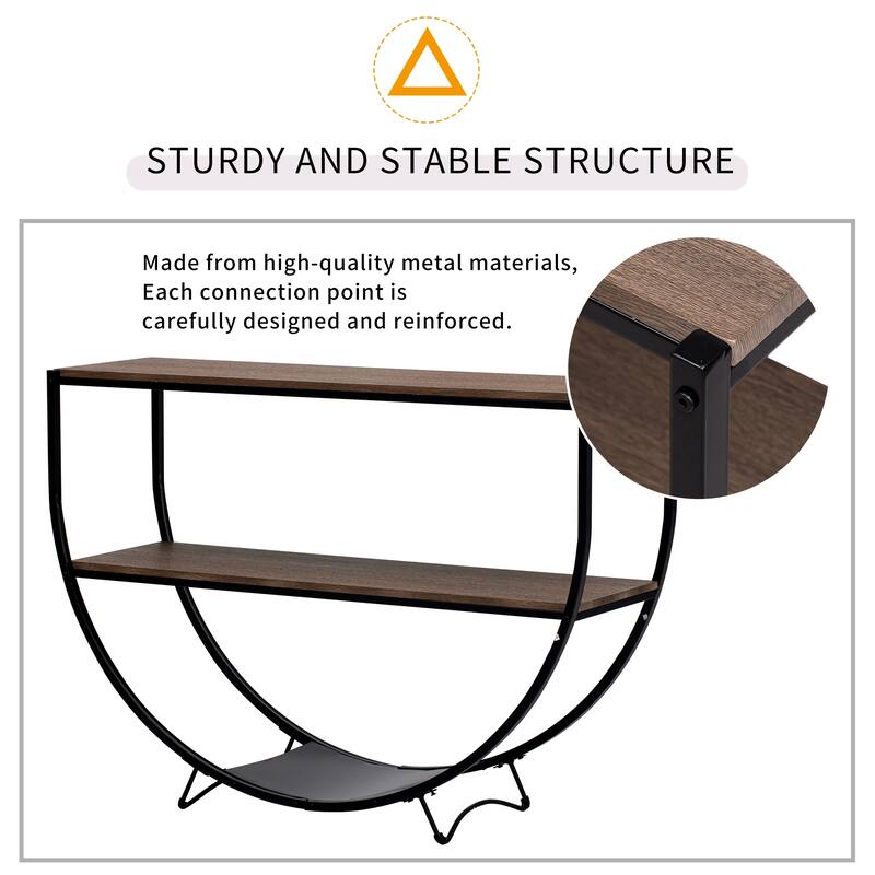 48" Rustic Console Table with Three Shelfs and Half-moon Base for Entryway or Living Room