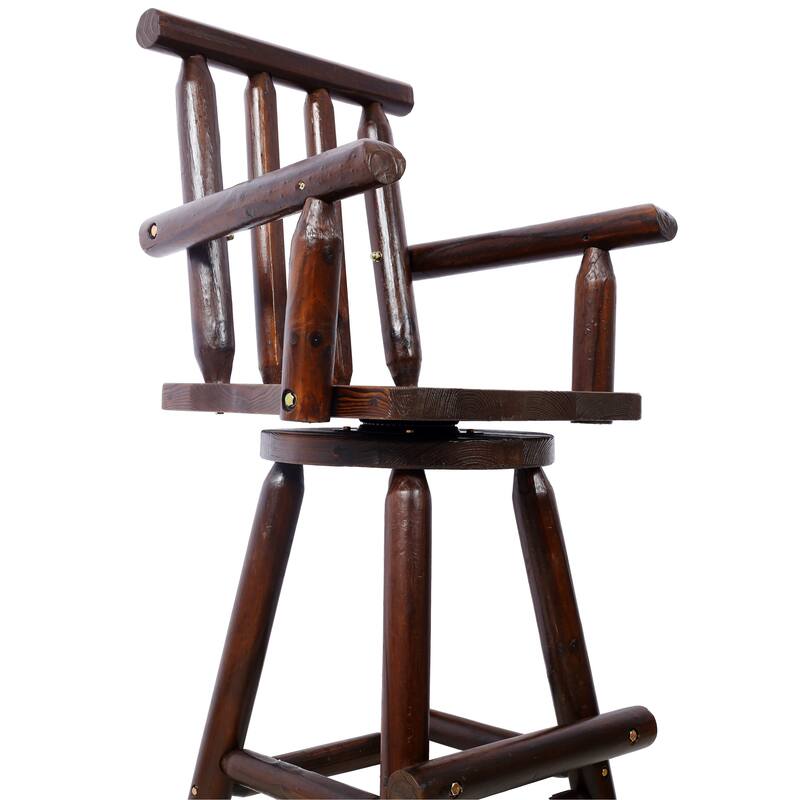 Rustic Bar Stool - Fir Wood Construction, Chair with Footrest,Wide Armrest, Rustic Kitchen Stool, Tall Bistro Chair