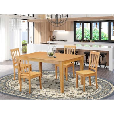 HomeStock 5-Pc Natural Oak Finish Solid Wood Top - Dining Room Set - Seats 4