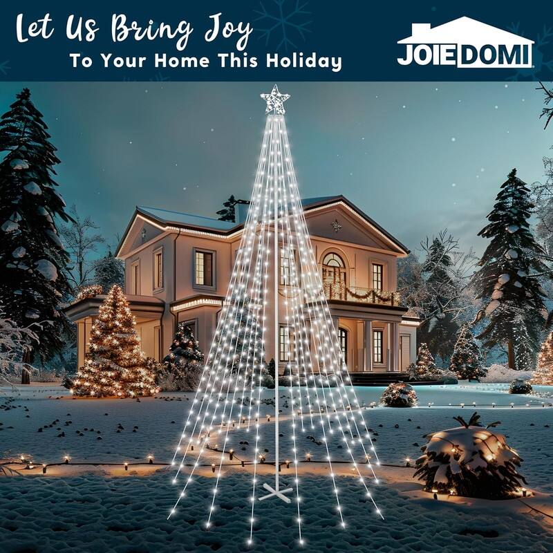 10 ft Cone Tree Yard Light Decorations, 560 LED Cool White Lights with Metal Stakes for Christmas