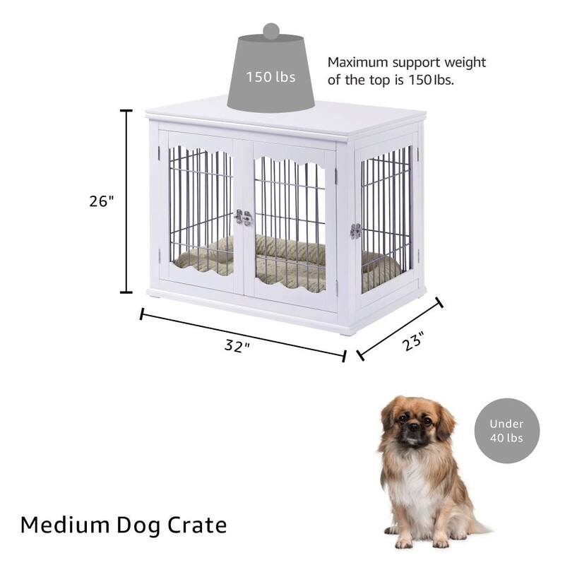 Unipaws Pet Crate End Table, Wooden Wire Dog Kennel with Pet Bed