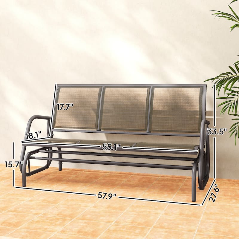 GDFStudio Outdoor Corliss Metal Mesh 3 Seat Glider Bench with Smooth Rocking