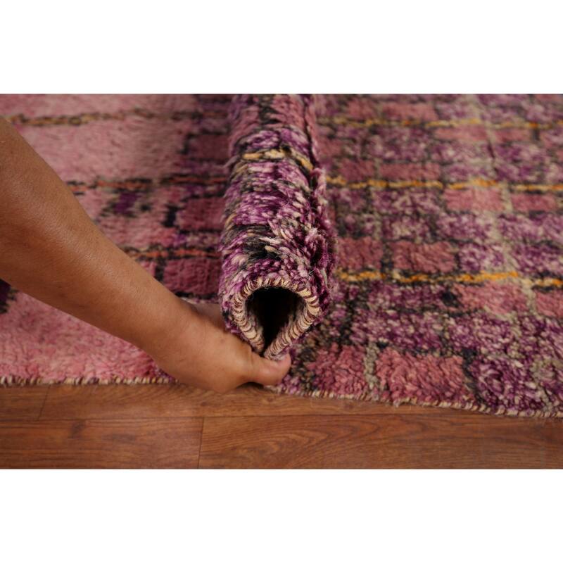 Plush Moroccan Oriental Area Rug Hand-Knotted Pink Wool Carpet - 8'2" x 10'9"
