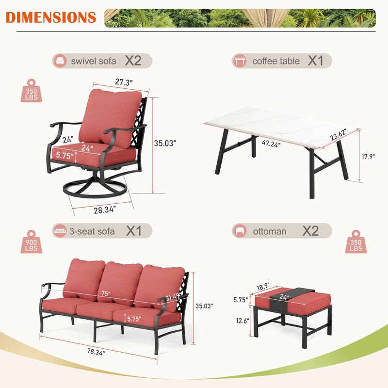 MAISON ARTS 6/7-Piece Patio Conversation Sets, Sofa Set with 2/4 x Single Chairs, 1 x 3-seater Sofa and Coffee Table/Ottomans