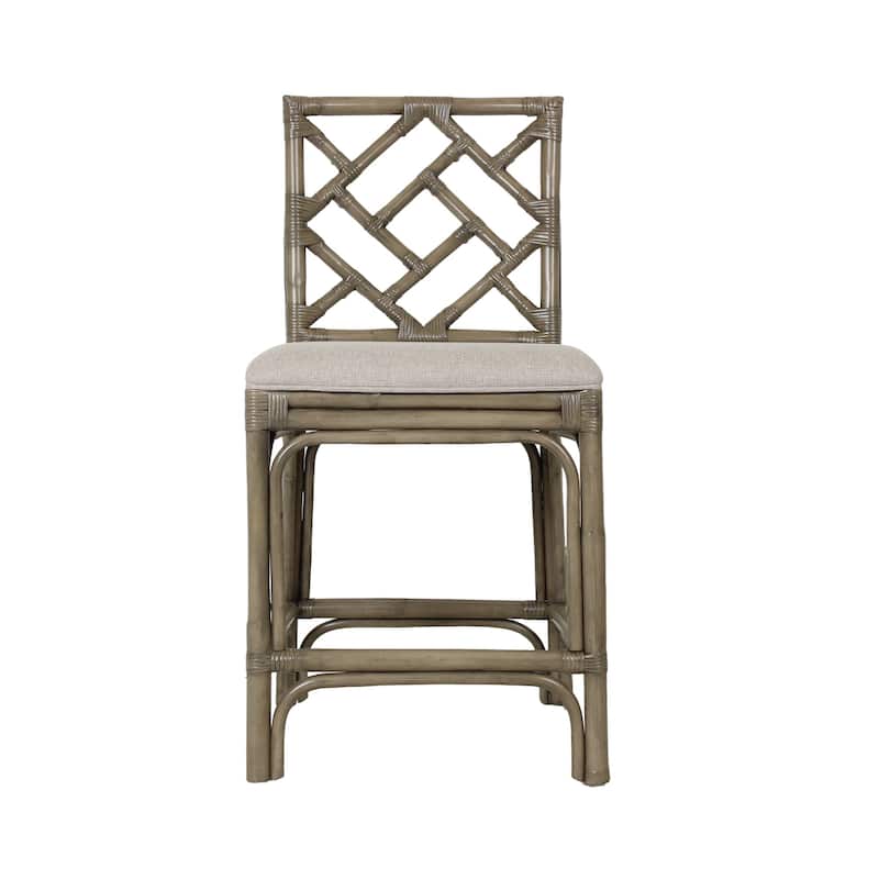 Natural Rattan Handmade Chippendale Single Cushioned Bar Stool by East at Main