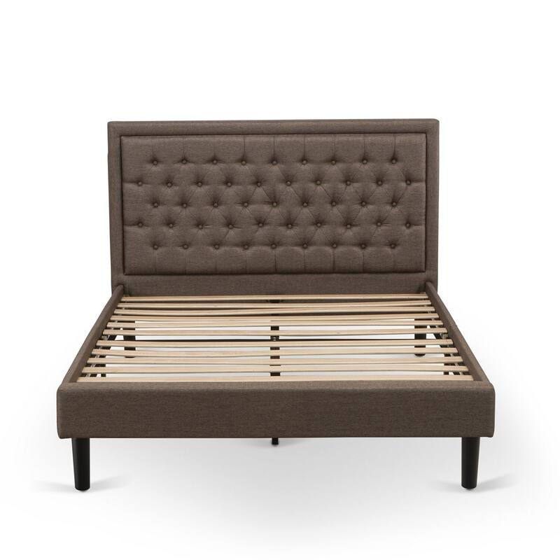 Queen Bed Frame Upholstered Linen Headboard - Modern Platform Bed with Black Legs