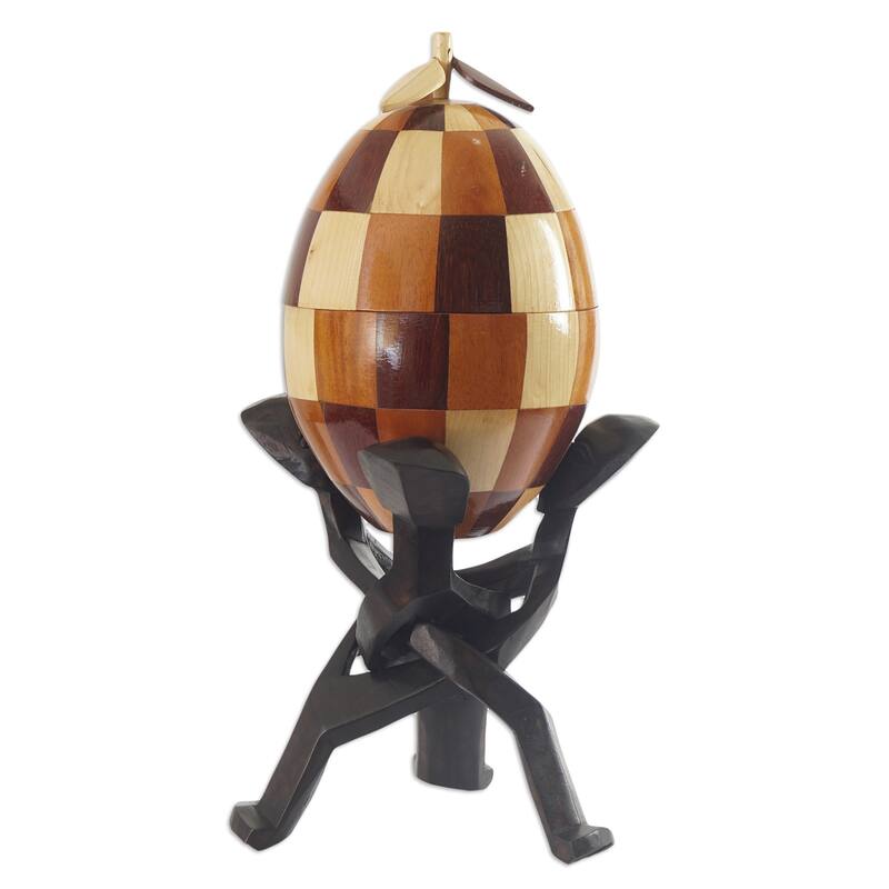 Novica Handmade Checkered Secret Wood And Coconut Shell Sculpture