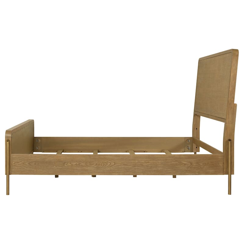 Arini Coastal Wood Panel Bed with Rattan Headboard and Footboard