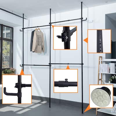 Double Clothing Rack, Adjustable Racks for Hanging Clothes, 2 Tier Clothes Heavy Duty Garment White Closet Freestanding System