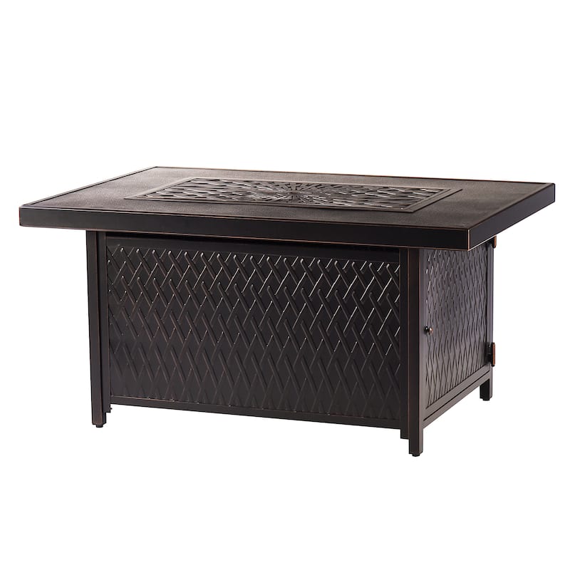 Rectangular 48 in. x 36 in. Aluminum Propane Fire Pit Table, Glass Beads, Two Covers, Lid, 57,000 BTUs - N/A
