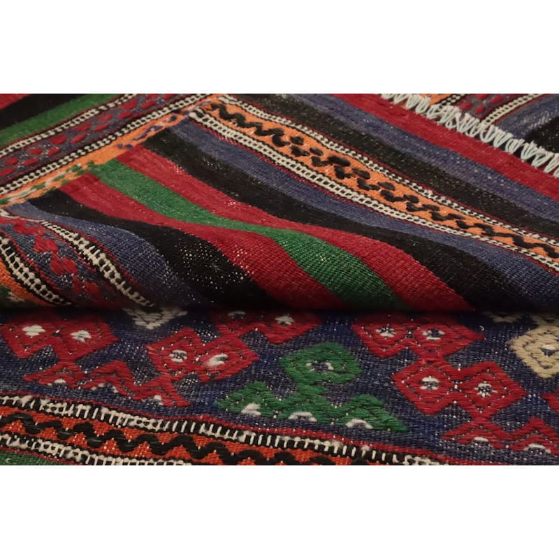 Hand Woven Oriental 100% Wool Carpet Southwestern Tribal Multi-Colored Kilim Area Rug - 10' 3'' X 5' 2''