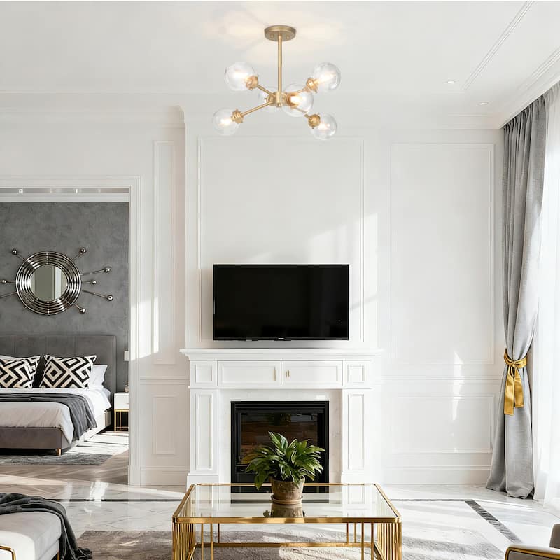 Bela Modern Gold 6-Light Semi-Flush Mount Sputnik Ceiling Lights