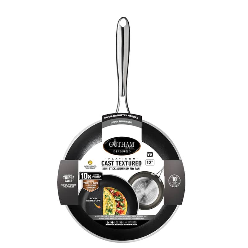 Gotham Steel Pewter Cast Textured 12" Nonstick Fry Pan with Stay Cool Handle